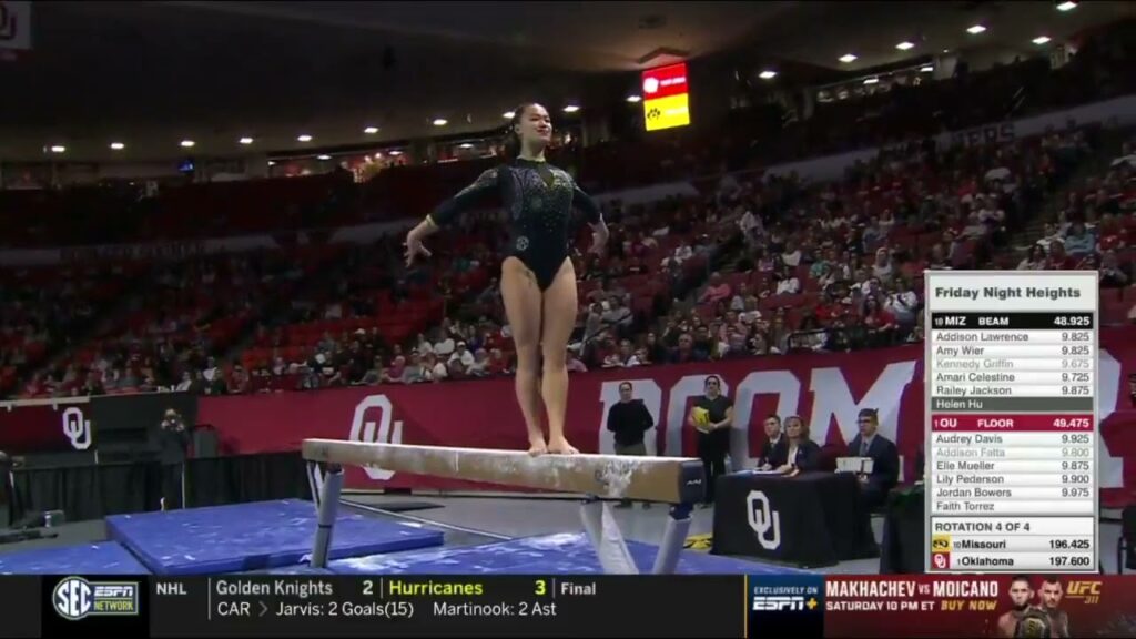 helen hu perfect 10 0 beam missouri vs oklahoma 1 17 25